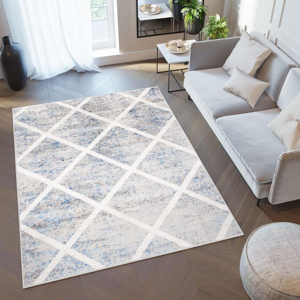 Tapiso Teppich VALLEY Modern Kurzflor Grau Beige Blau Produktbild 