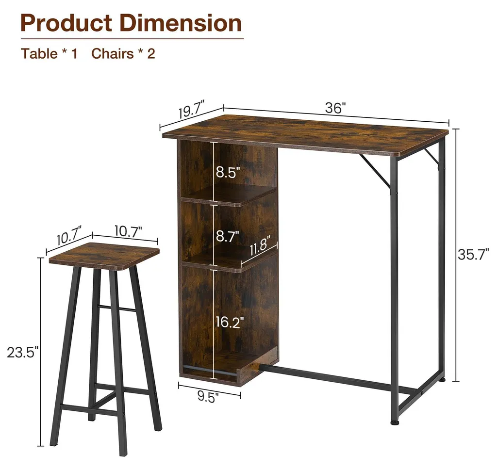 Ensemble table de bar noir 3 niveaux - Tablette de rangement peu encombrant - 2