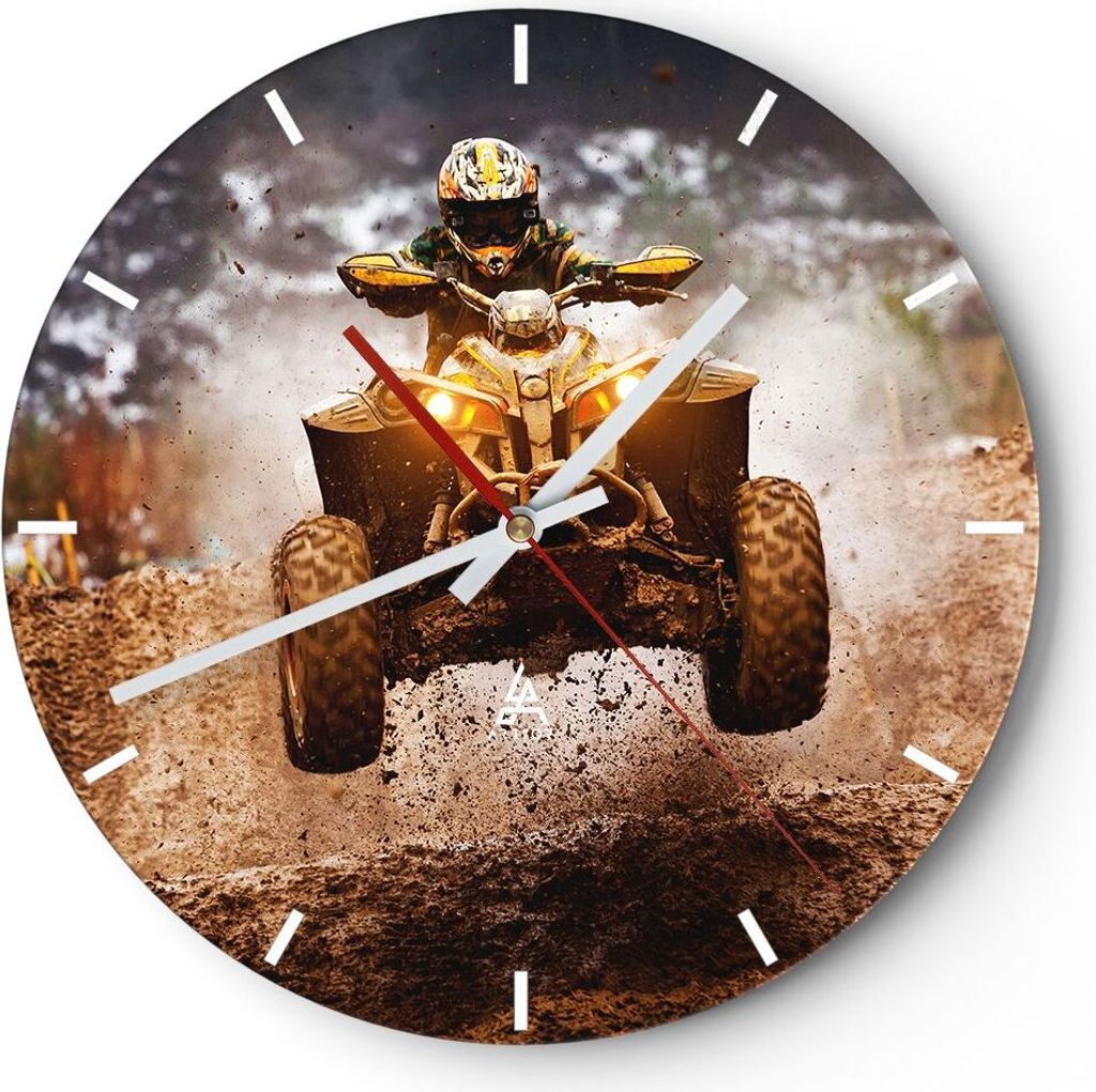 Wanduhr - Rund - Glasuhr - Schlamm Schmutz Dakar Aktion - 30x30cm - Schleichendes Uhrwerk - Lautlos - zum Aufhängen bereit - Dekoration Modern - W...