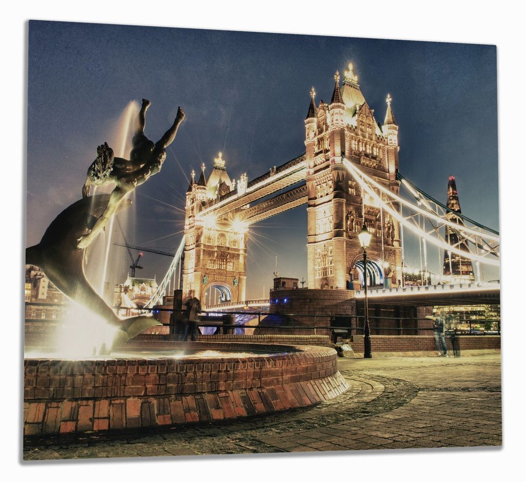 Wallario Herdabdeckplatte aus Glas, Größe 60 x 52 cm 1-teilig, Motiv London - Tower Bridge bei Nacht