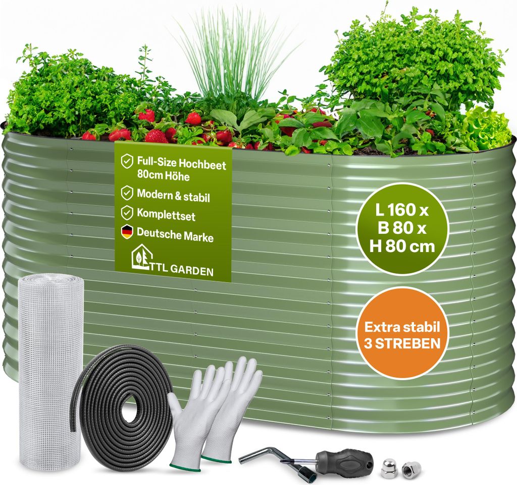 TTL GARDEN Hochbeet Nature M 160×80×80 cm – Metall Produktbild 