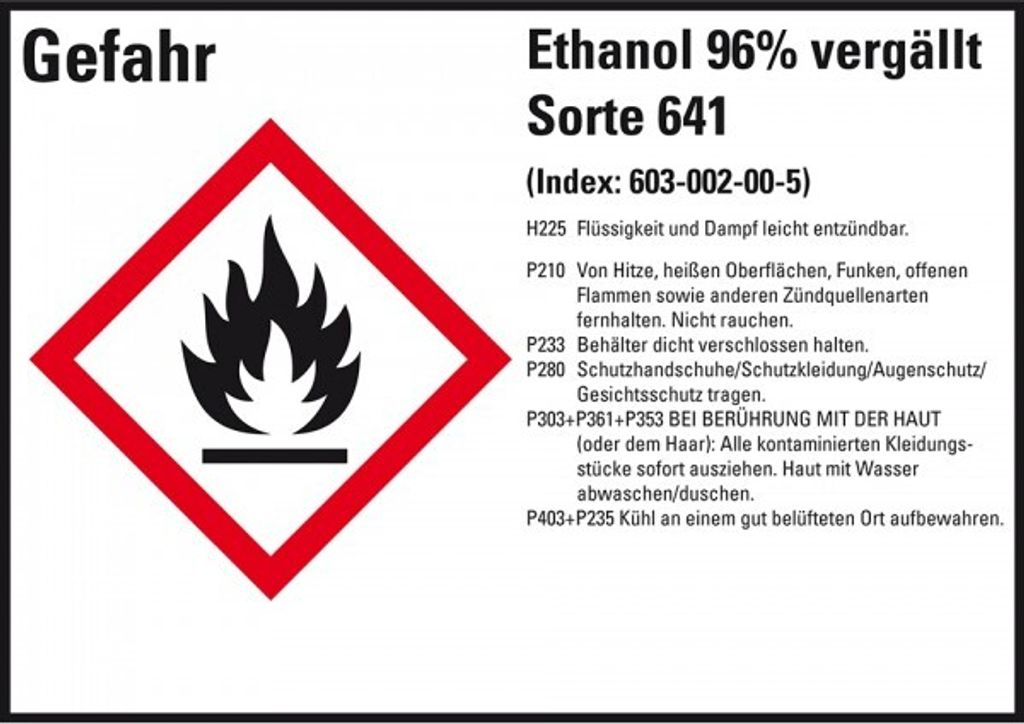 Dreifke Aufkleber I GHS-Etik.Ethanol 96% vergällt Sorte 641, GefStoffV/GHS/C...