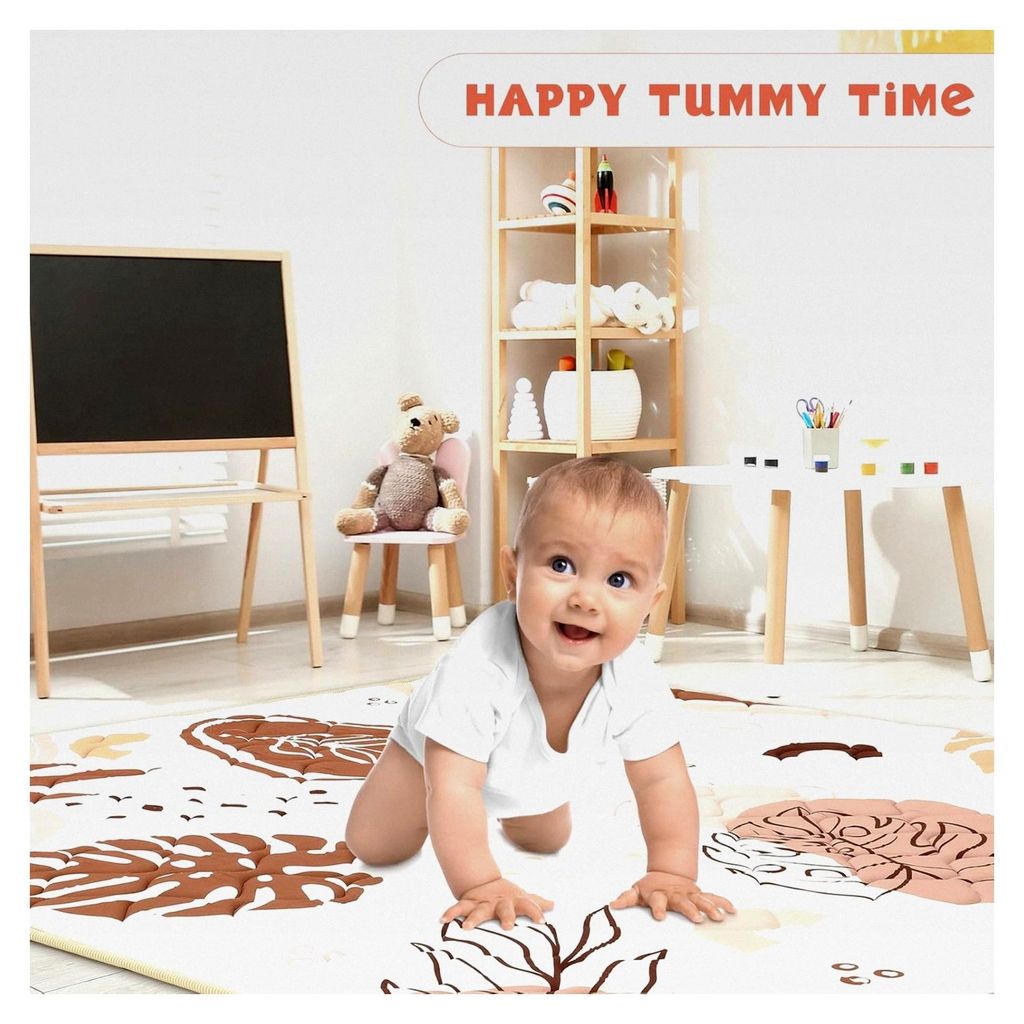 Spielmatte 150×180 cm, rutschfest, 2 cm dicke, faltbare Krabbeldecke für Innen- und Außenbereich (Boho-Blätter)