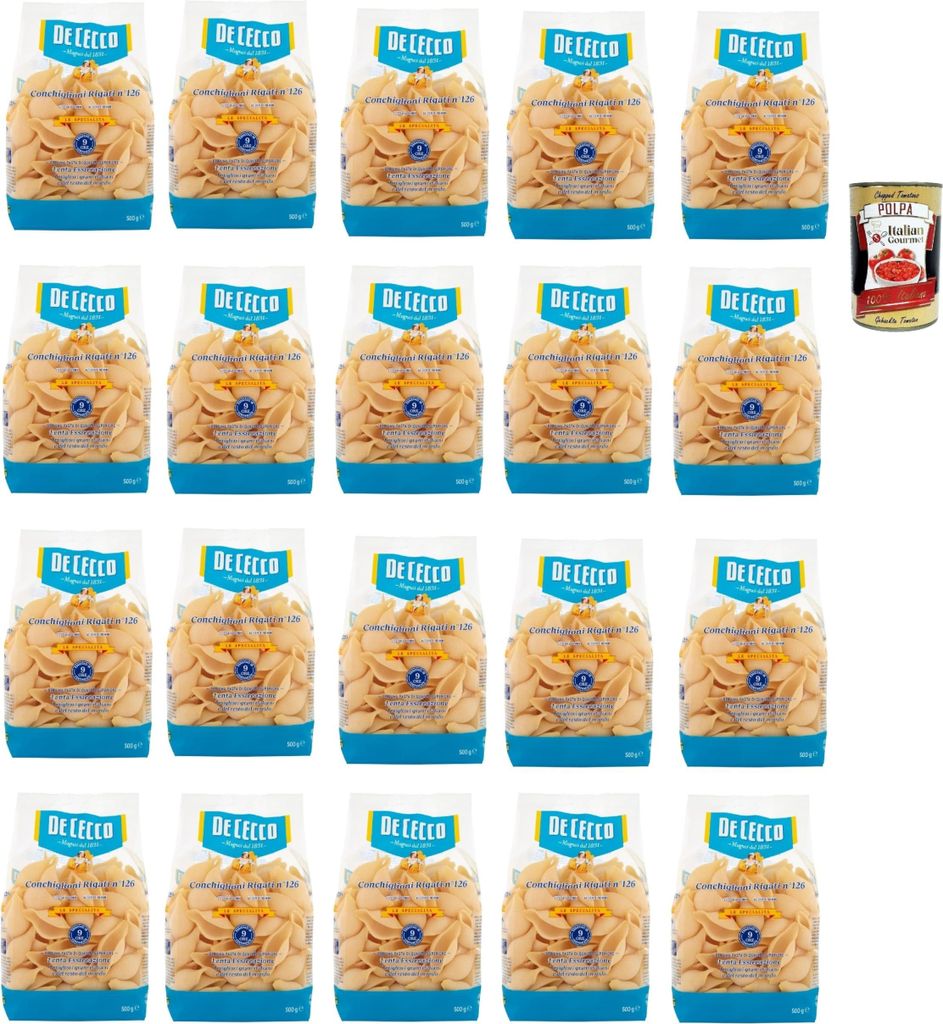 De Cecco Le Specialità Conchiglioni Rigati N°126, 100% Italienisch Pasta Nudeln 20x 500g + Italian Gourmet Polpa 400g