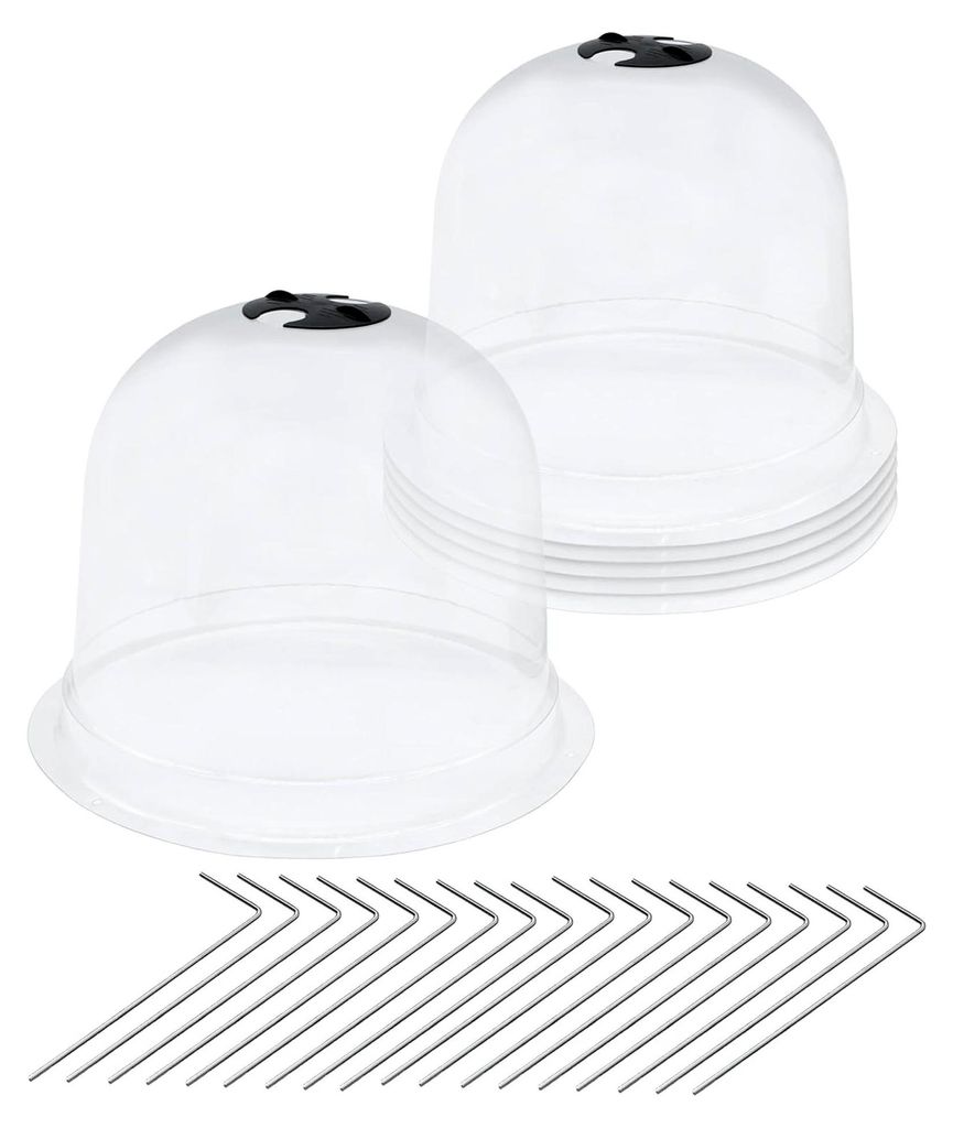 Mini Gewächshaus aus Kunststoff 23 cm - 6er Set - Pflanzglocke mit 18 Erdankern - Anzucht Haube für Saatgut, Stecklinge, Kräuter und Gemüse