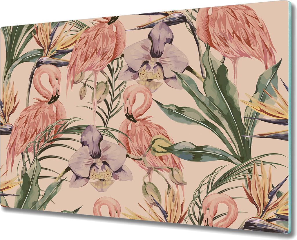 Glas-Herdabdeckplatte Glaskeramikkochfeld-Abdeckung Spritzschutz - 80x52 cm - Flamingo Wald Tiere
