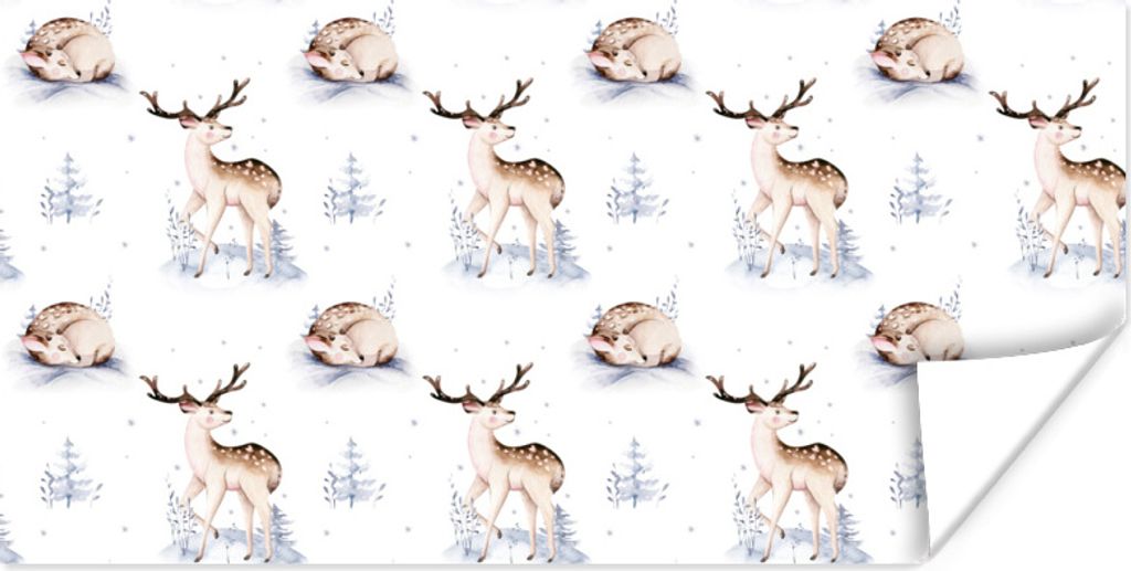 MuchoWow Poster Winter - Hirsche - Muster - Weiß 120x60 cm - Bild