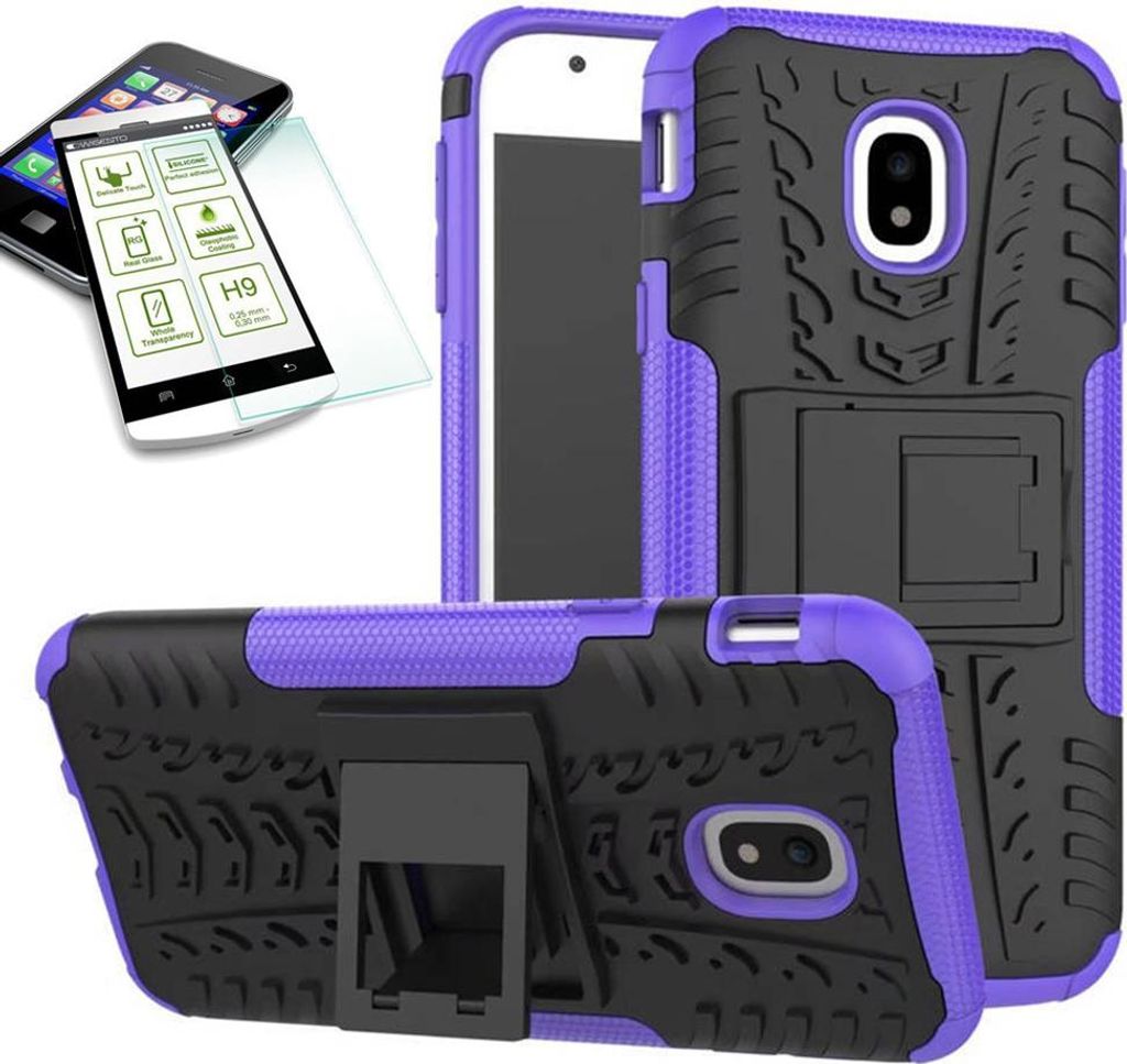 Hybrid Case Tasche 2teilig Lila für Samsung Galaxy J3 2017 J330F + H9 Hartglas