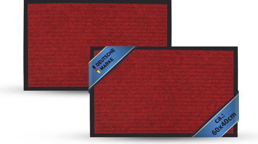 Fußmatte "2er Pack" Eingangsbereich- Schmutzfangmatte ( Rot / 60x40cm ) rutschfeste Sauberlaufmatte für Innen und Außen, saugfähiger Fußabstre...