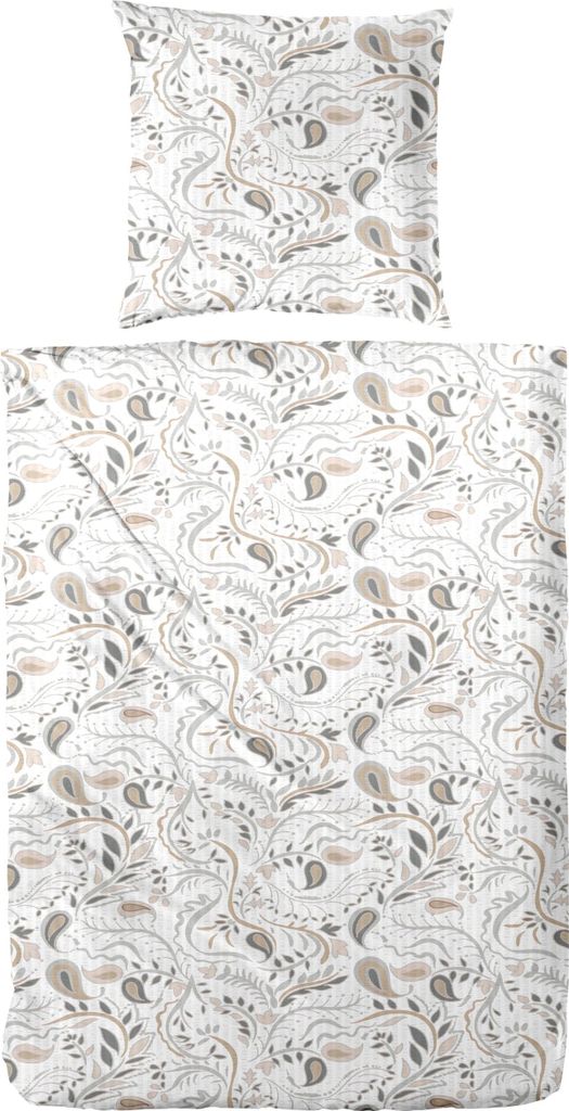 Primera Soft-Seersucker Bettwäsche 155x220 Paisley weiß grau beige 213066-70