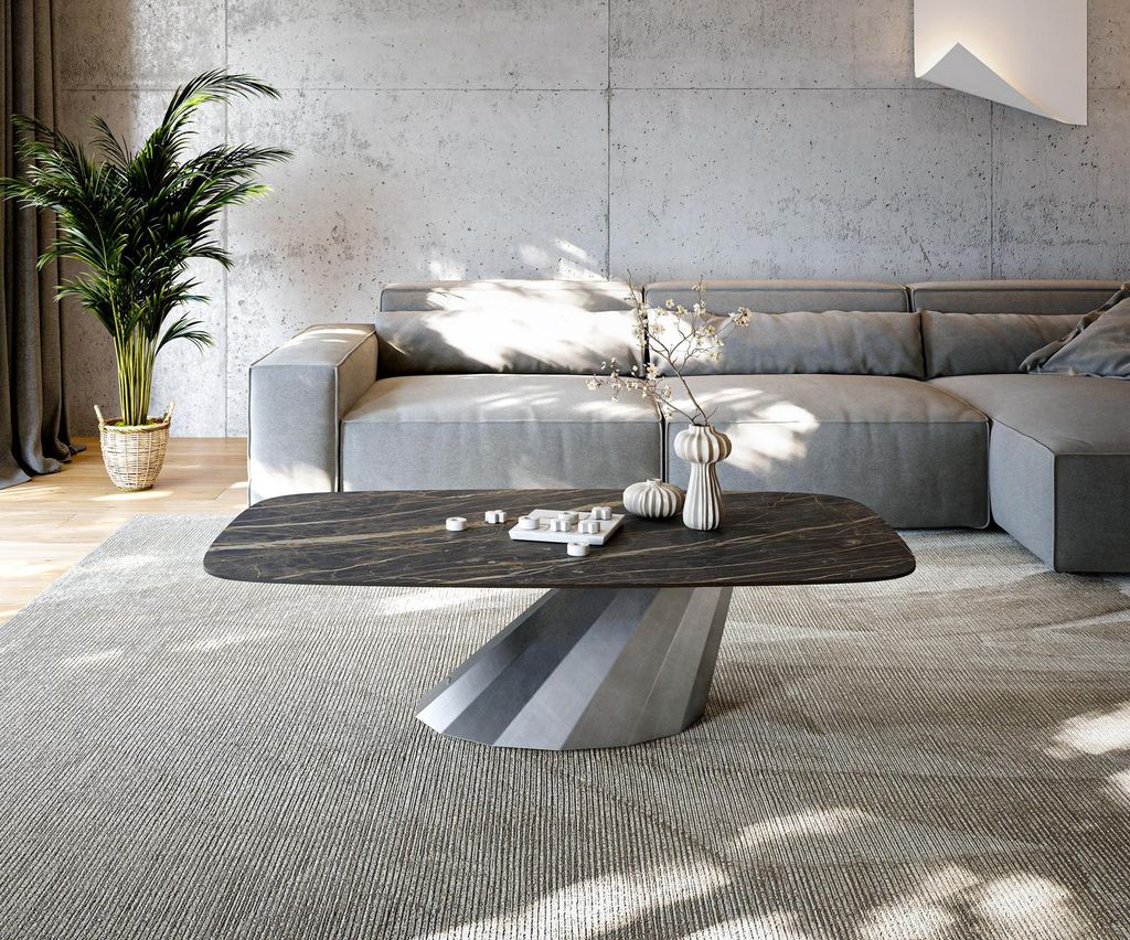 DELIFE Couchtisch Edge Boot 140x80 cm Keramik Laminam Noir Desir Braun Parabi Metallic Silber