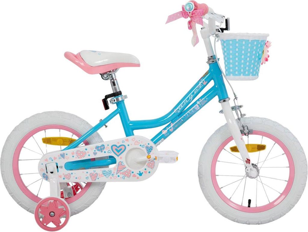 Kinderfahrrad Mädchen 14 Zoll (35 cm) – Mit Stützrädern, Korb, Handbremse & Ständer – Blau