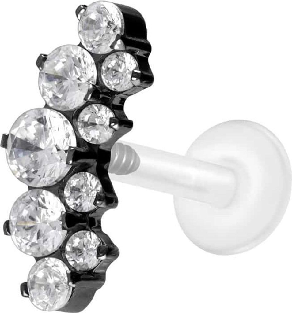 Ohrpiercing, Nasenpiercing PTFE Labret mit Innengewinde + Titan-Aufsatz KRISTALLBOGEN Schwarz Stablänge: 10mm | Stabstärke: 1,2mm