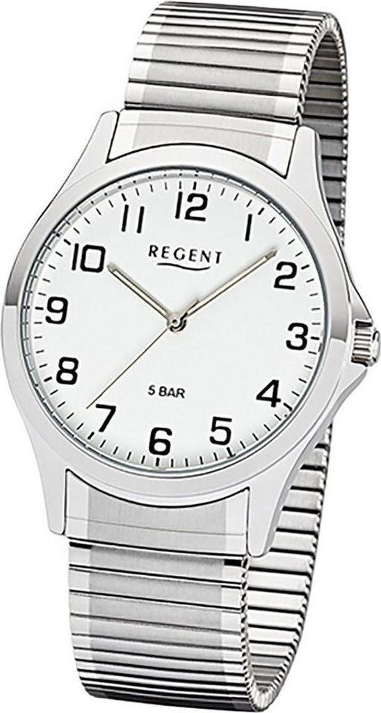 REGENT 1242413 Herrenuhr 39 mm Weiß Silber Zugband 5 BAR Produktbild 