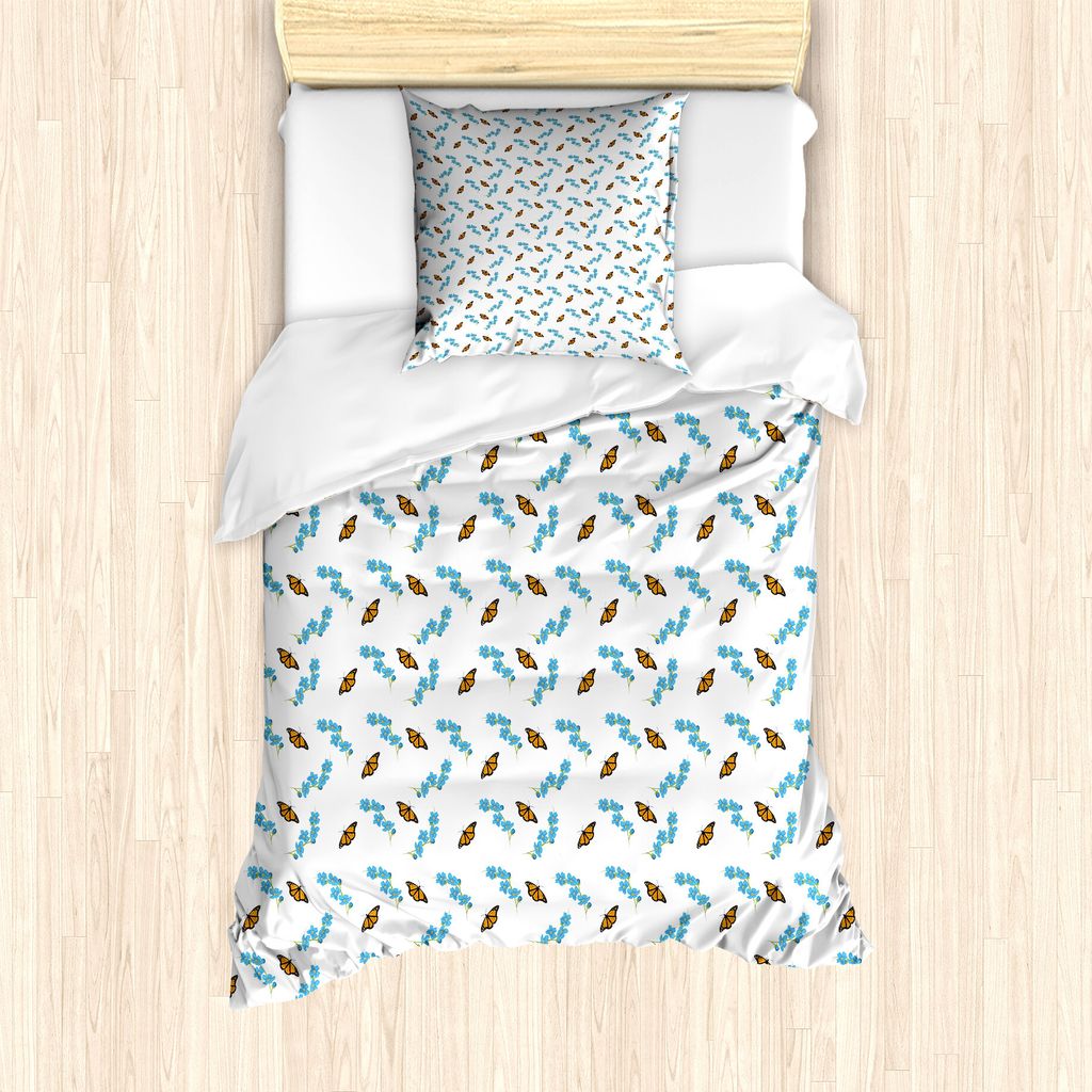 ABAKUHAUS Blumen Insekten Bettbezug Set für Einzelbetten, Blüten Schmetterlinge, Milbensicher Allergiker geeignet mit Kissenbezug, 135 cm x 200 c...
