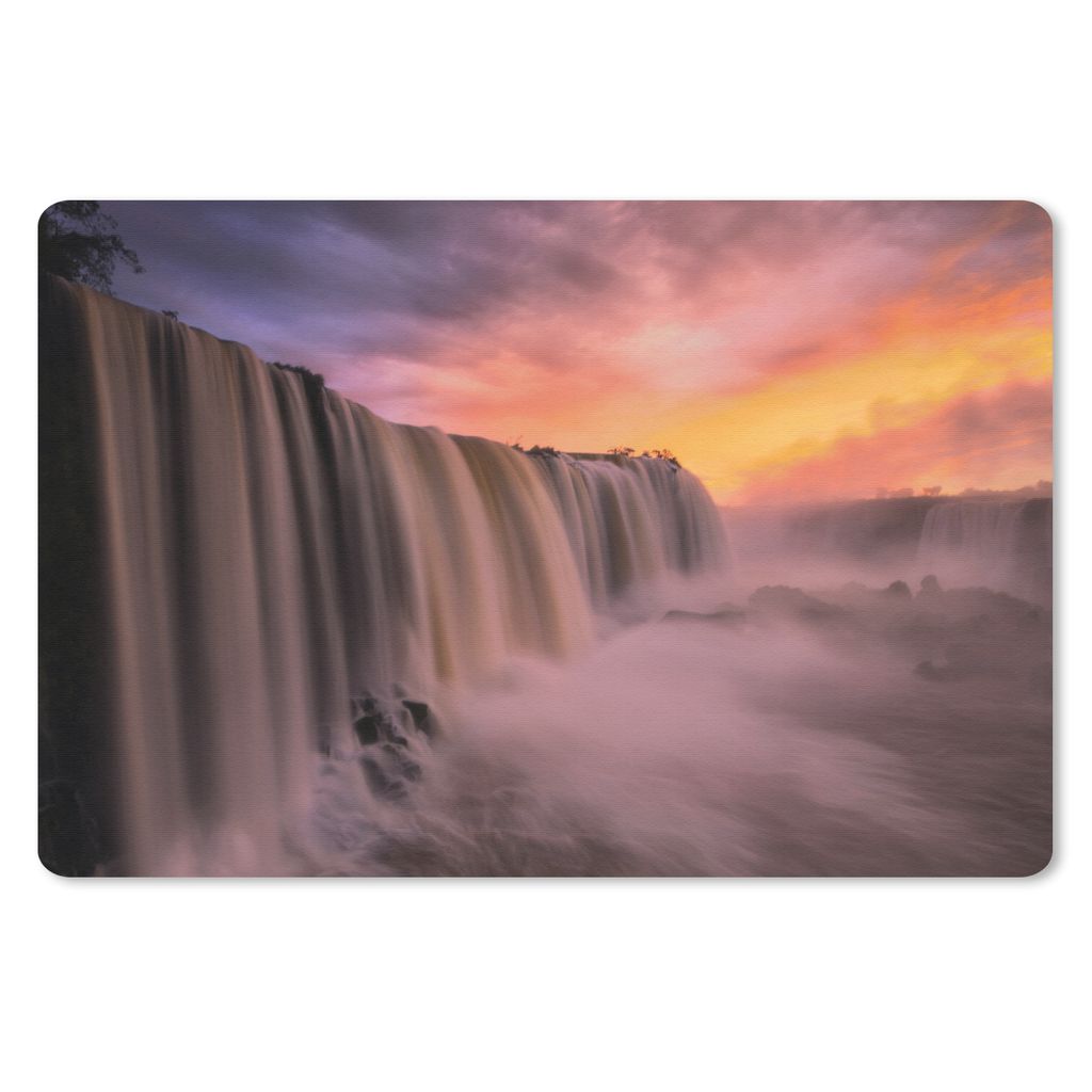 MuchoWow Schreibtischunterlage Wasserfall - Sonnenuntergang - Natur 60x40 cm - XXL Mauspad - Großes Mauspad