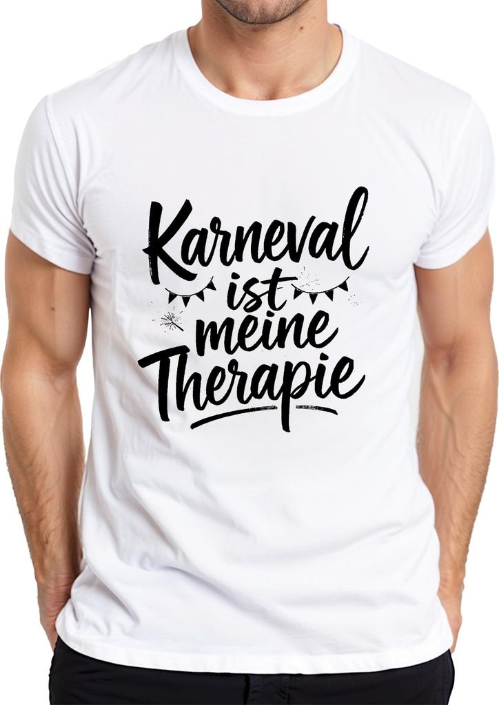 Karneval ist meine Therapie Fasching Spaß Party Geschenk Herren T-Shirt, Weiß, L
