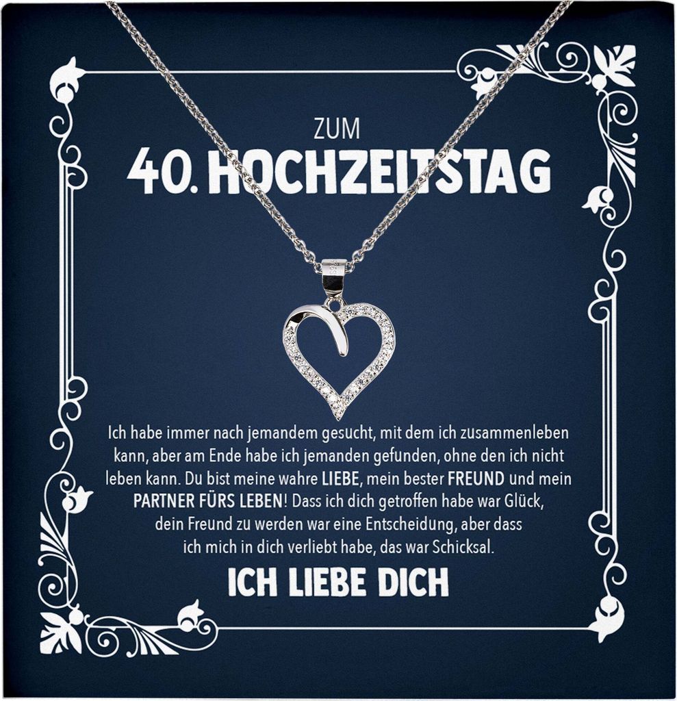 22Feels Ehefrau 40. Hochzeitstag Geschenk Ich Liebe Dich Frauen Herz Halskette Damen Collier mit 23 Zirkonia Steinen (Damen Silber 925/000 Schmuck)