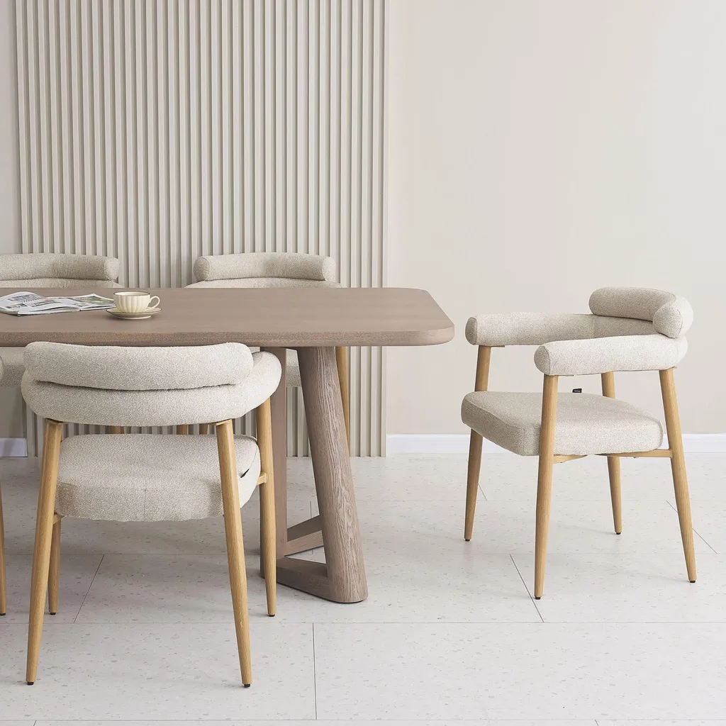 Chaise salle à manger Selsey Pragess bouclé beige et chêne naturel - 3