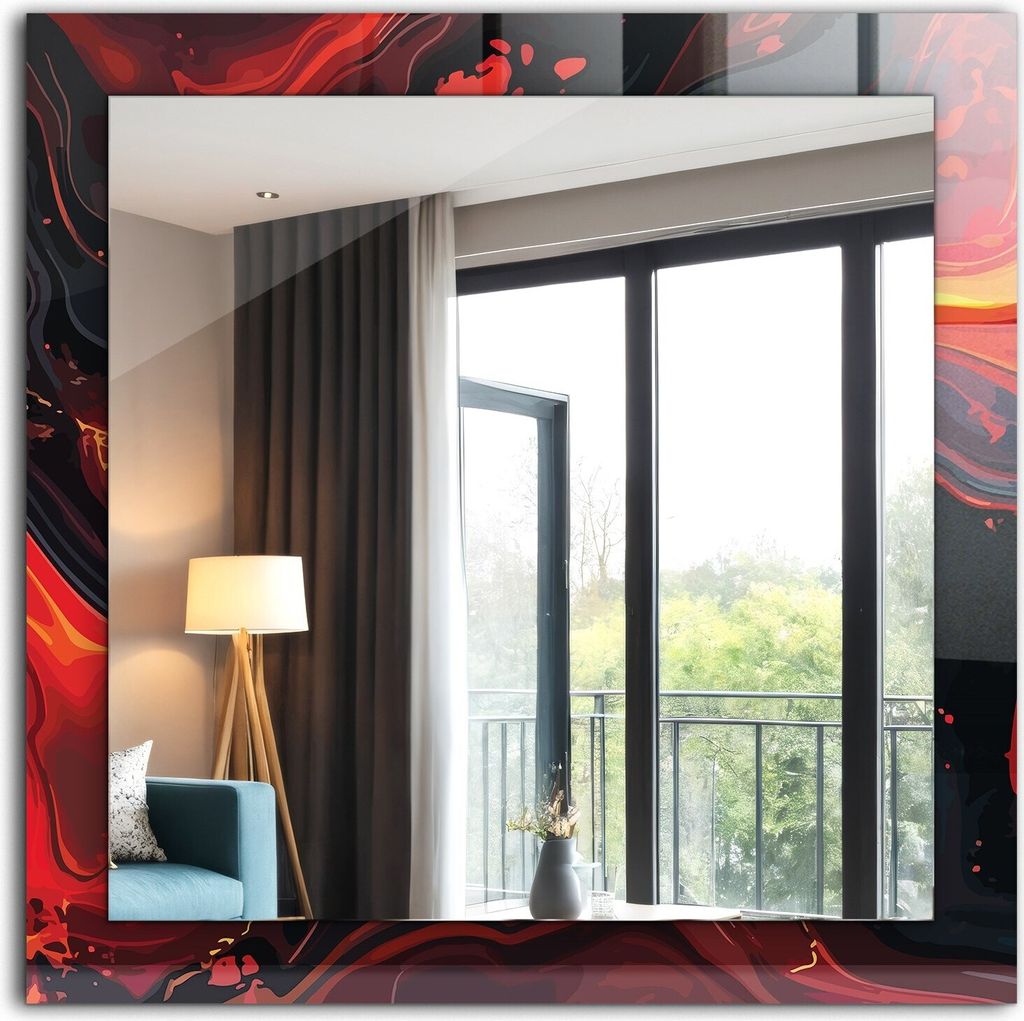 Dekospiegel - Wandspiegel mit Rahmen - Hängespiegel - 60x60 cm - Abstrakte Lava