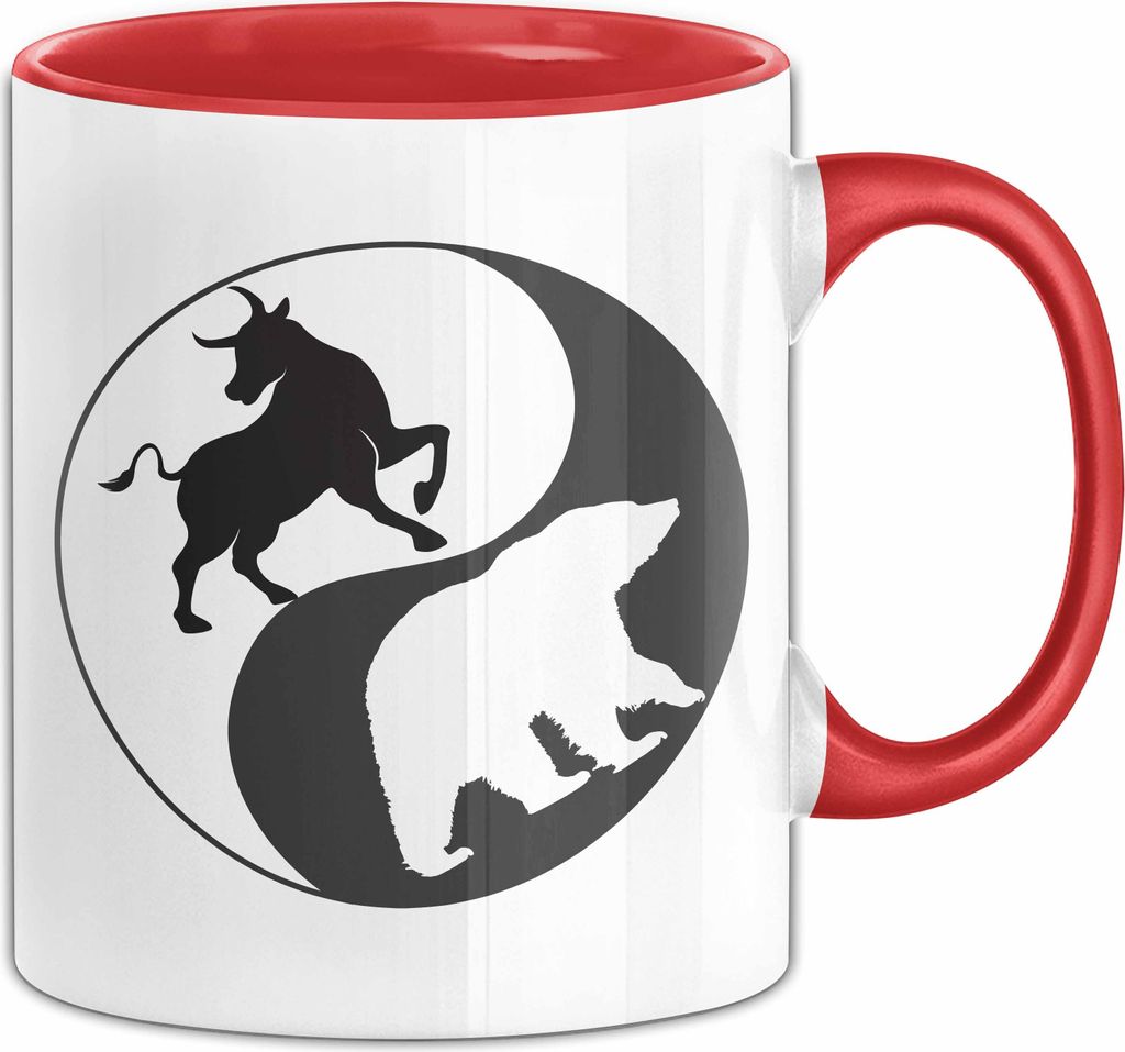 Börse Tasse Geschenk Bull Bear Aktien Geschenkidee Geldanlage Trader Becher (Rot)