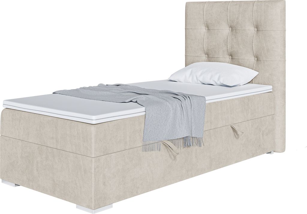 MEBLINI Boxspringbett mit Bettkasten - Gepolstert Einzelbett mit Matratze und Topper - Polsterbett mit Stauraum - Bett mit Kopfteil - Stauraumbett ...