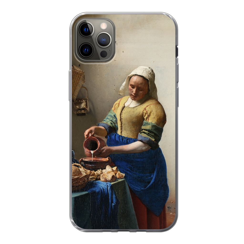 MuchoWow Handyhülle Schutzhülle Hülle für iPhone 12 Pro Max Das Milchmädchen - Vermeer - Alte Meister Silikon Softcase Handy Hülle - Hartsc...