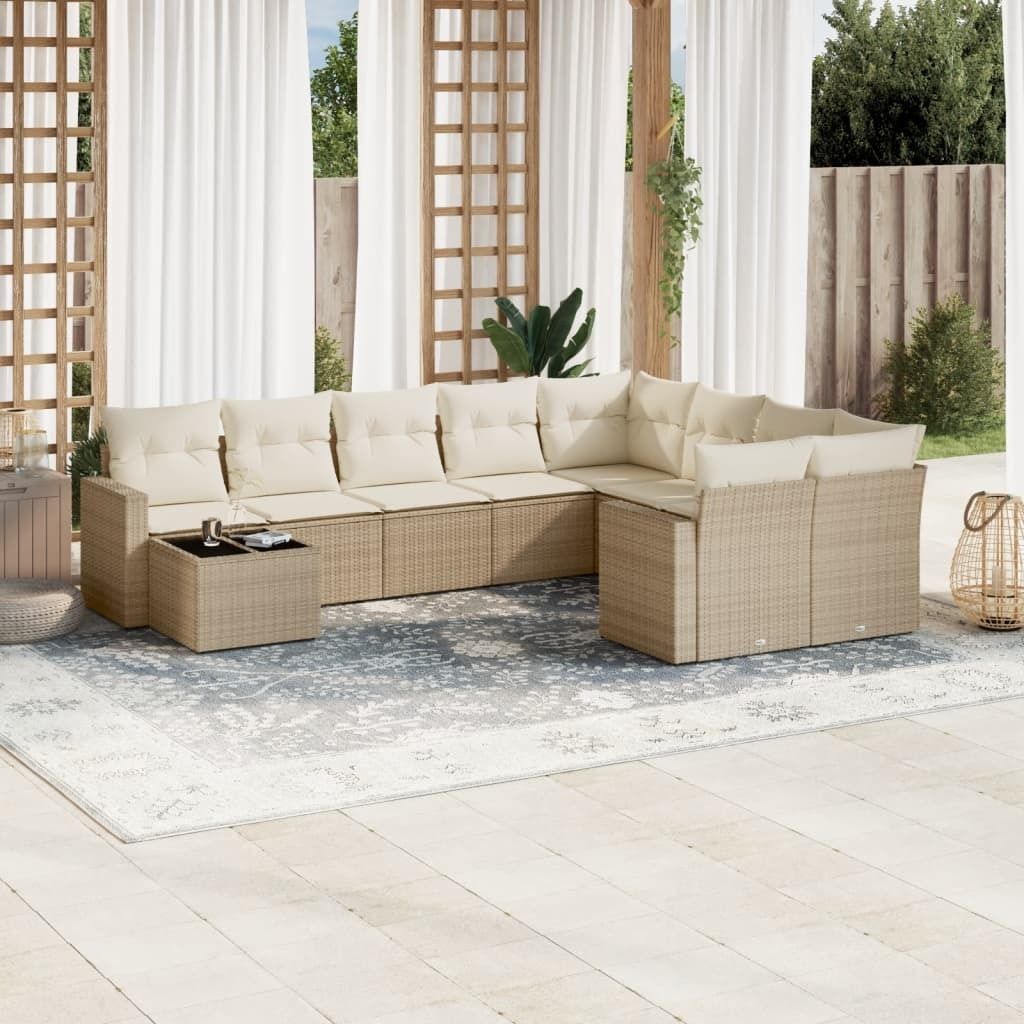 Design 10-tlg. Garten-Sofagarnitur mit Kissen Beige Poly Rattan, Gartensofas 2024 Neu