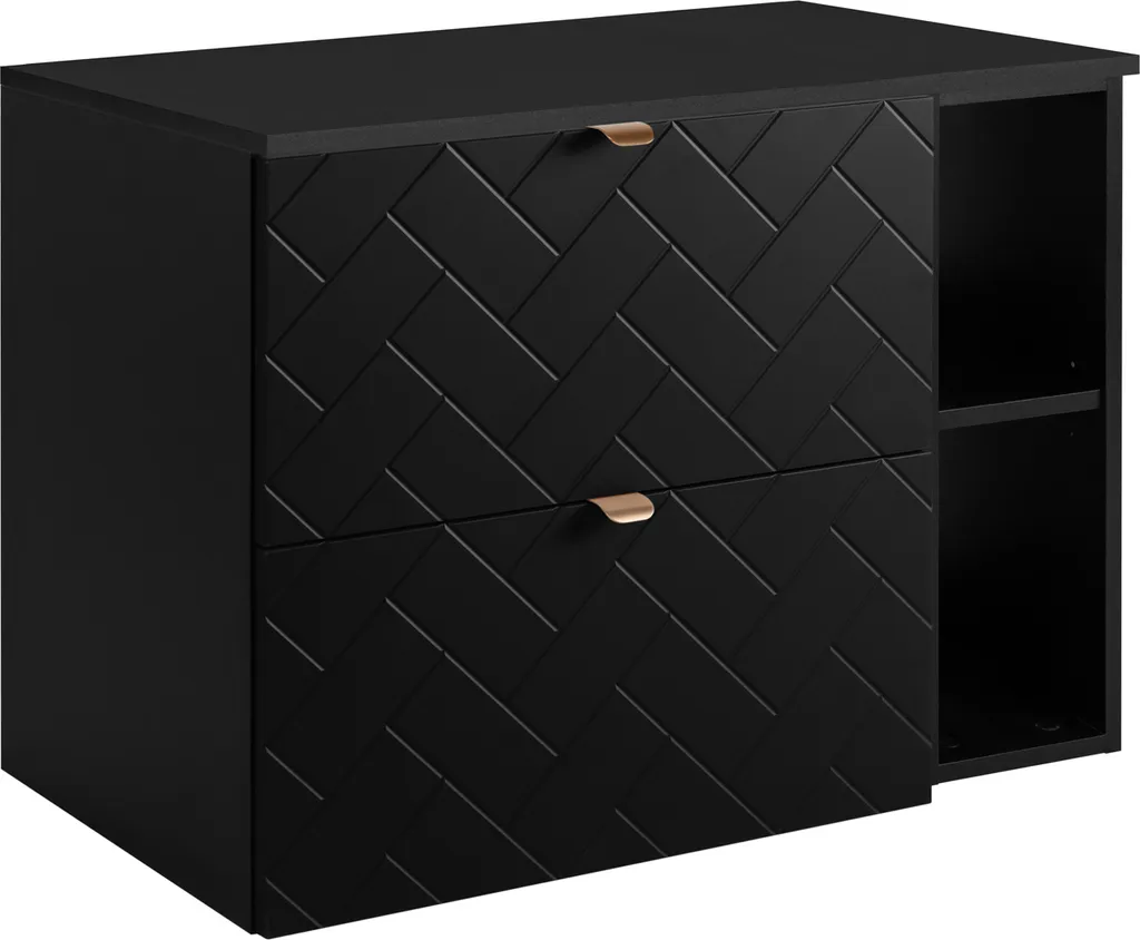 Meuble bas de salle de bains noir et or 80 cm avec plan de travail chic