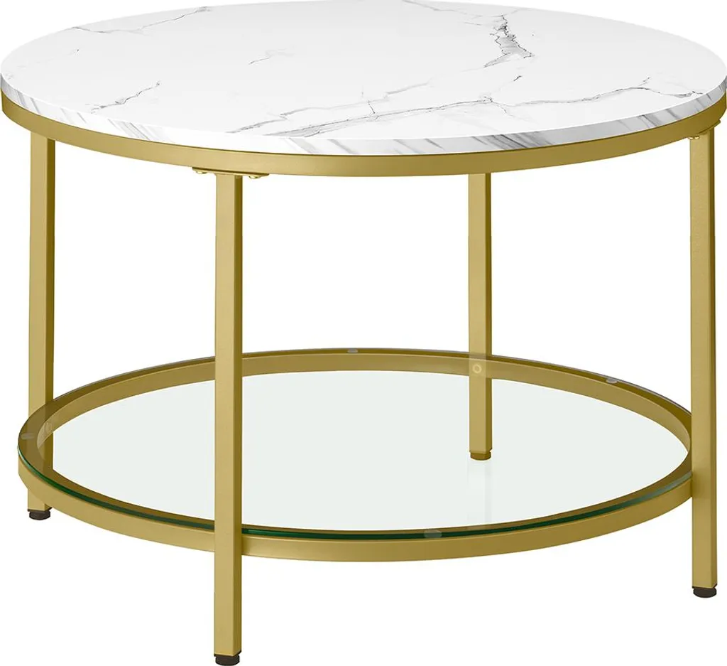 Table basse marbre blanc et verre avec structure en métal doré luxe