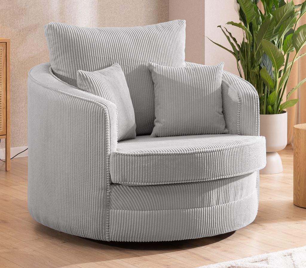 S-STYLE MÖBEL - Ted - Drehsessel Love Seat XXL 360 Grad drehbar aus Hellgrau Cord-Stoff