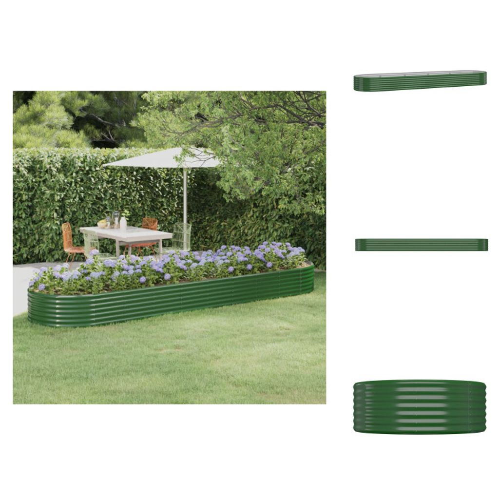 vidaXL Hochbeet Pulverbeschichteter Stahl 396x100x36 cm Grün - Blumentöpfe & Pflanzgefäße