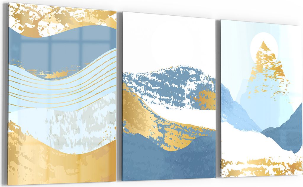 DEQORI Glasbilder 3-tlg 120x60 cm 'Wasser und Berge' Wandbilder XXL groß