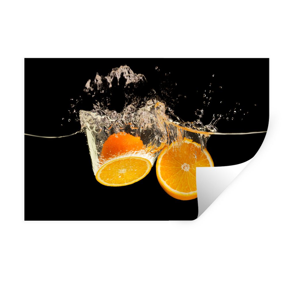 MuchoWow Wandtattoo Wandsticker Wandaufkleber Orange - Stillleben - Wasser - Schwarz - Obst 120x80 cm Selbstklebend und Repositionierbar - Selbst...