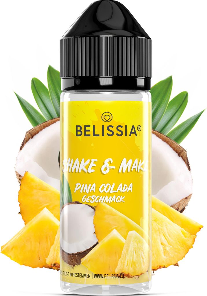 Belissia Shake and Make Pina Colada - 10ml hochdosiertes Lebensmittelaroma + 120ml Schüttelflasche - Für Backen, Speisen, Getränke, Shakes & Rau...