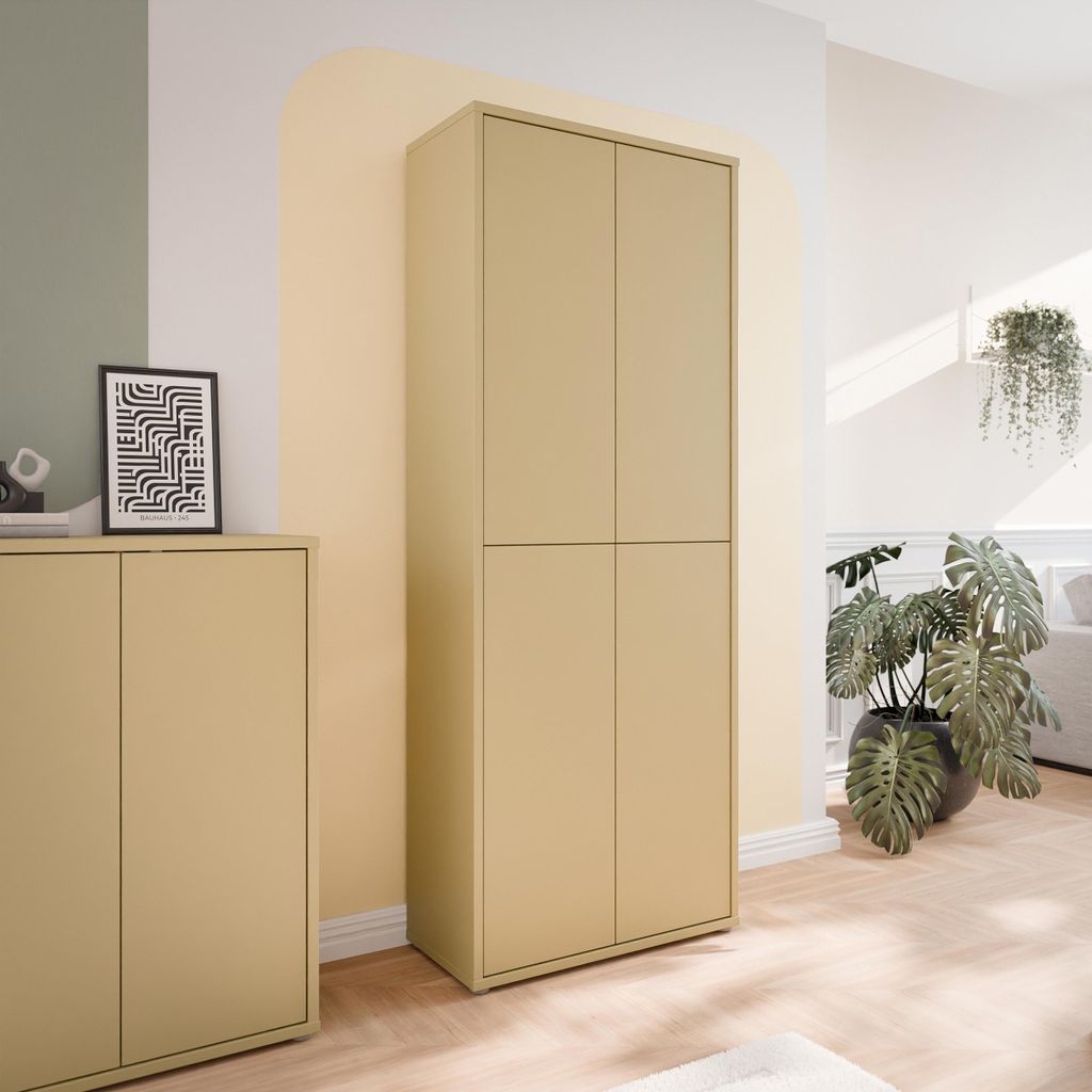 Forte ALICE SPRINGS Schuhschrank 70 80, modern-minimalistisch, 4-türig, Flurschrank, Holzwerkstoff, Buttergelb, 74,5 cm breit x 191,9 cm hoch x 34...