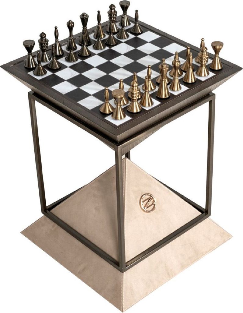 Casa Padrino Luxus Schach Beistelltisch Dunkelbraun / Weiß / Beige / Bronze 50 x 50 x H. 70 cm - Wohnzimmer Beistelltisch - Hotel Tisch - Wohnzimm...