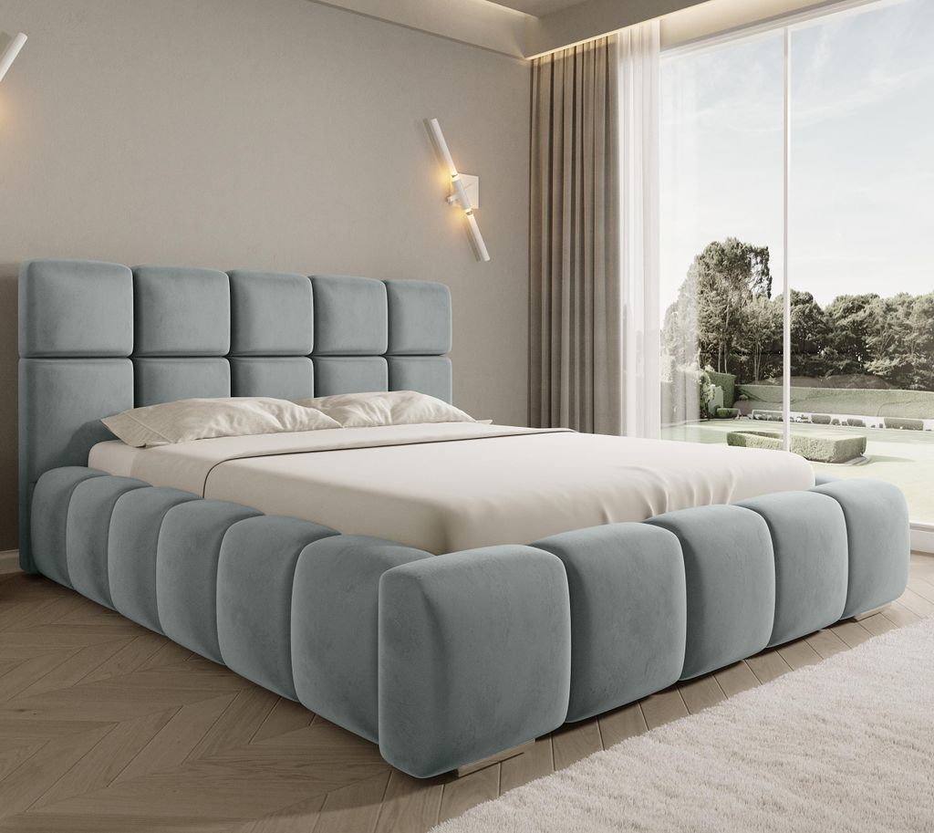 Asti Polsterbett 200x200 cm grau – Velluto Samtbezug, Produktbild 