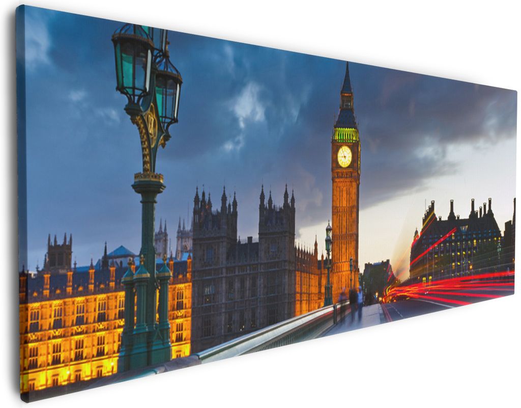 Wallario Premium Leinwandbild London- Big Ben bei Nacht in Größe 50 x 125 cm