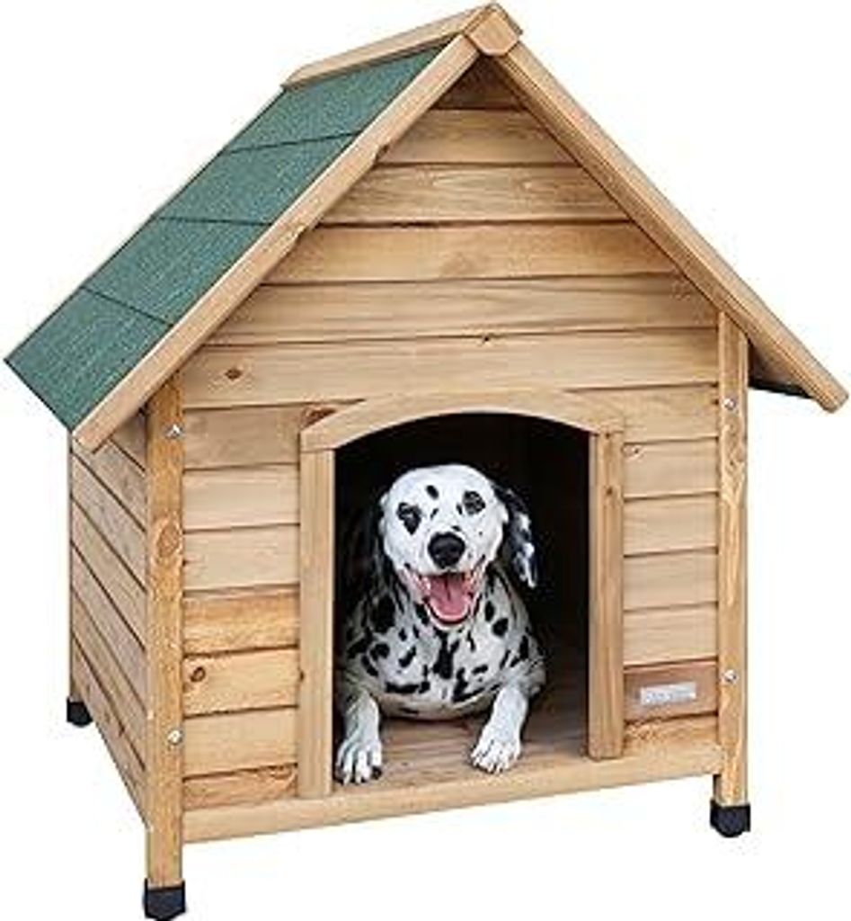 Kerbl Pet Hundehütte, Hundehaus, braun/grün, 85x73x80cm, Holz, wetterfest, Hunde, höhenverstellbare Füße, Bitumendach