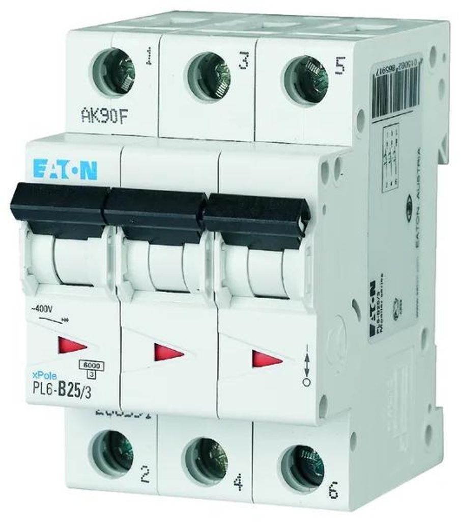 Nadprúdový istič 3P D 25A 6kA AC PL6-D25/3 286615 Eaton Obrázok produktu 