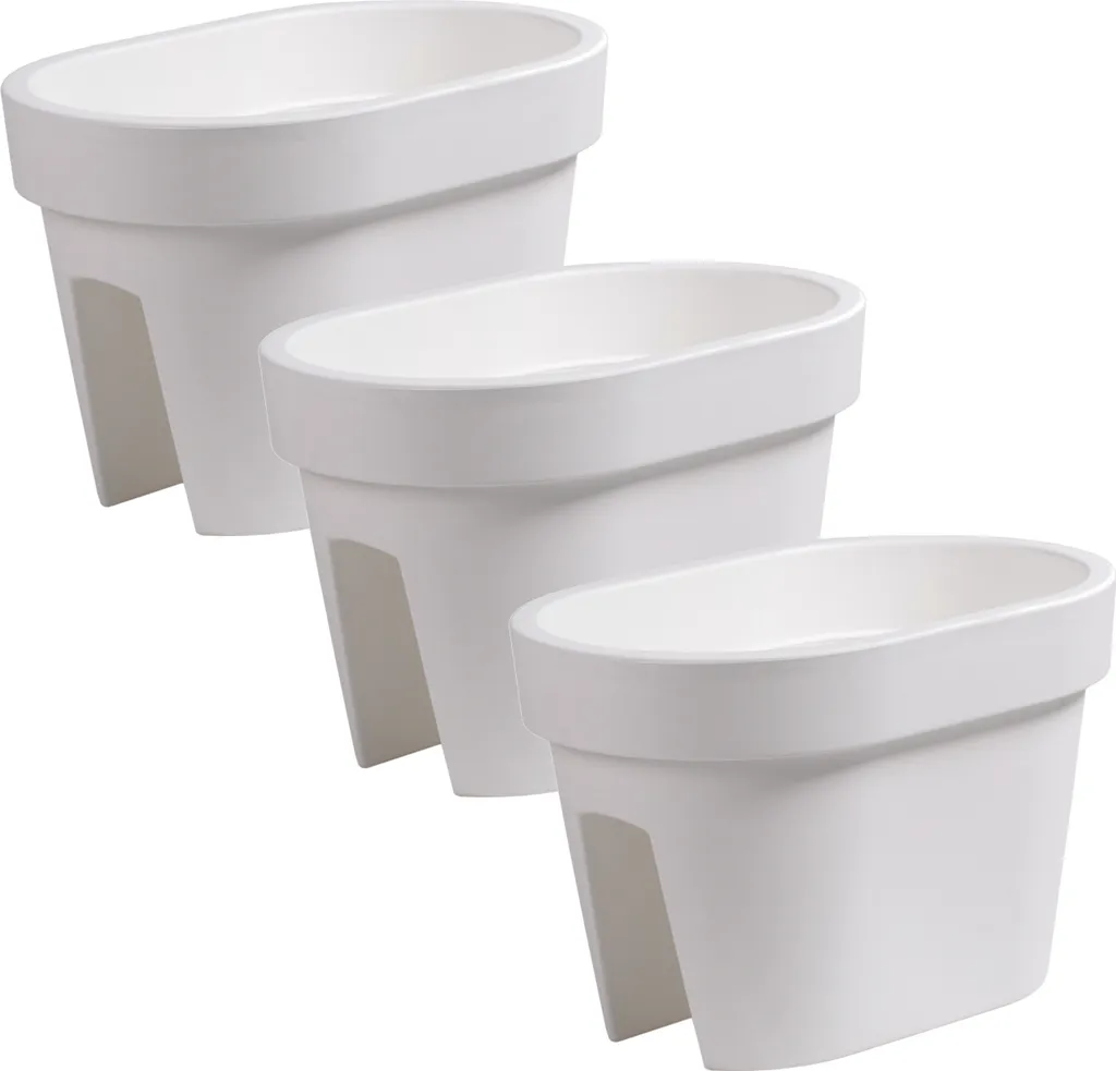 Kit 3 balconnières 39,5 cm ovales blanches 12,3L pour balcon et terrasse