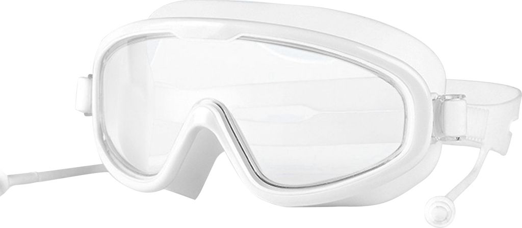 Kinder-Schwimmbrille mit Ohrstöpsel, wasserdicht, kein Auslaufen, beschlagfrei, UV-Schutz, klare Linse, 3–15 Jahre alte Jungen und Mädchen, Sil...