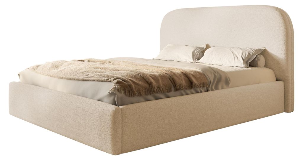 Bett Verona 90x200, Bettkasten und Holzrahmen, Catch-Me-Stoff, Beige