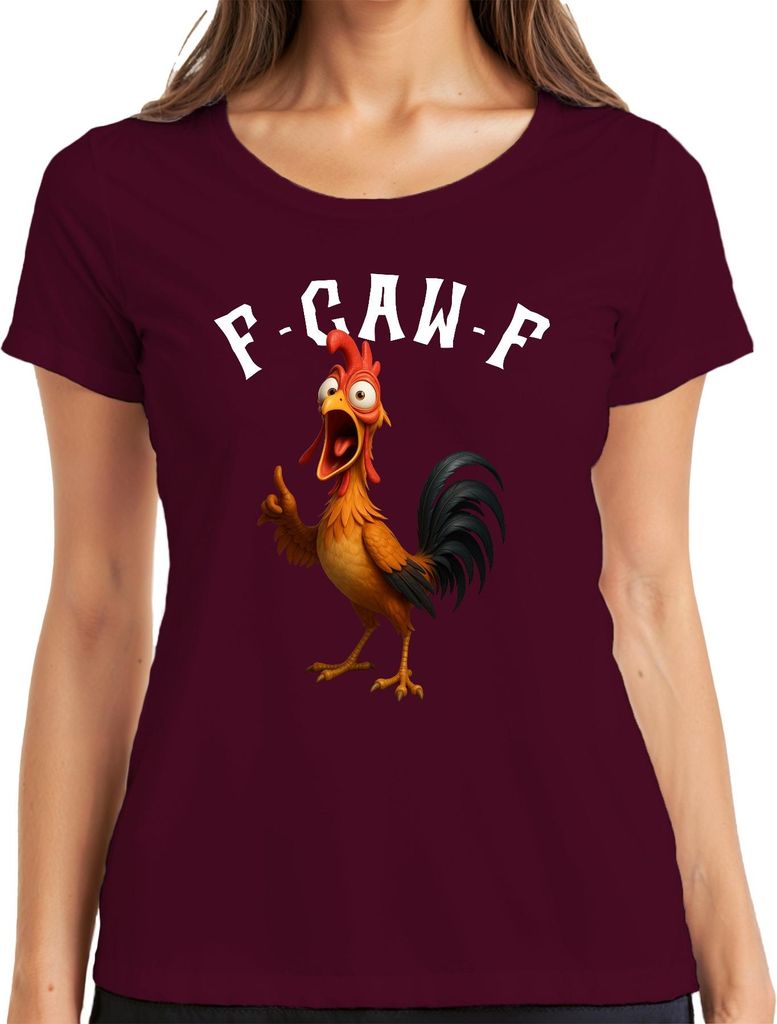 F-GAW-F lustiges Huhn Cartoon Hahn Bauernhof Geschenk Meme Spruch Damen T-Shirt, Burgundy, 3XL