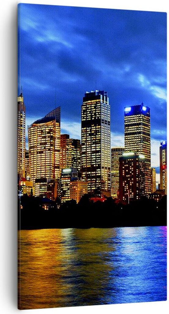 Bild auf Leinwand - Leinwandbild - Australien Nacht Stadt Wolkenkratzer - 55x100cm - Wand Bild - Wanddeko - Leinwanddruck - Bilder - Kunstdruck - L...