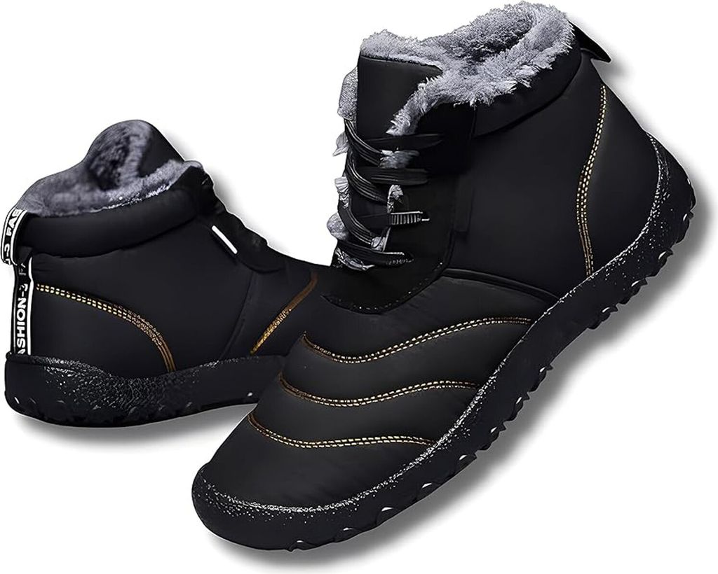 ASKSA Damen Herren Winter Wasserfeste Barfussschuhe Outdoor Traillaufschuhe Barfuss Schuhe, Schwarz, Groesse: 47