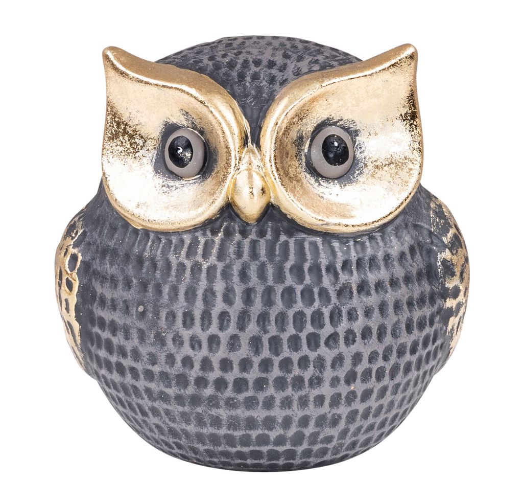 Deko Figur Eule H14cm Schwarz Gold Deko Tonfigur Herbst Tischdeko Statue Skulptur Tierfigur