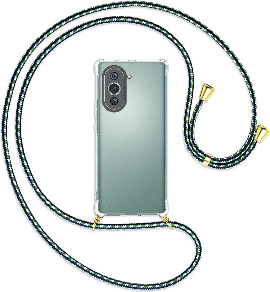 Handykette Backcover-Schutzhülle mit Band (Metall goldfarben) für Huawei nova 10 Pro (GLA-AL00) - grün/blau/weiß