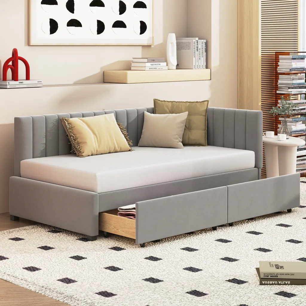 Gagnez de la place avec le canapé-lit Sweiko 90x200 et ses 2 tiroirs